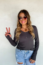 Hazel Blues® |  Fall Brooklyn Snap Henley Top
