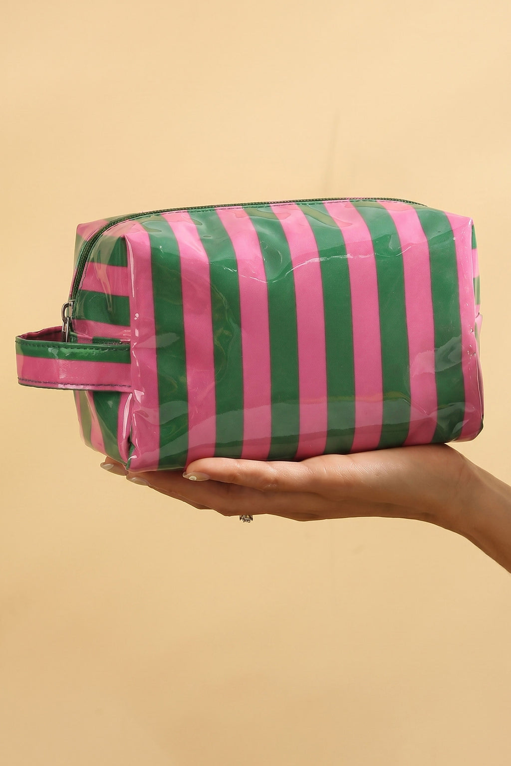 Emery Jane Dark Green Striped Travel Cosmetic Bag