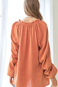 Hazel Blues® |  Frill V-Neck Balloon Sleeve Blouse