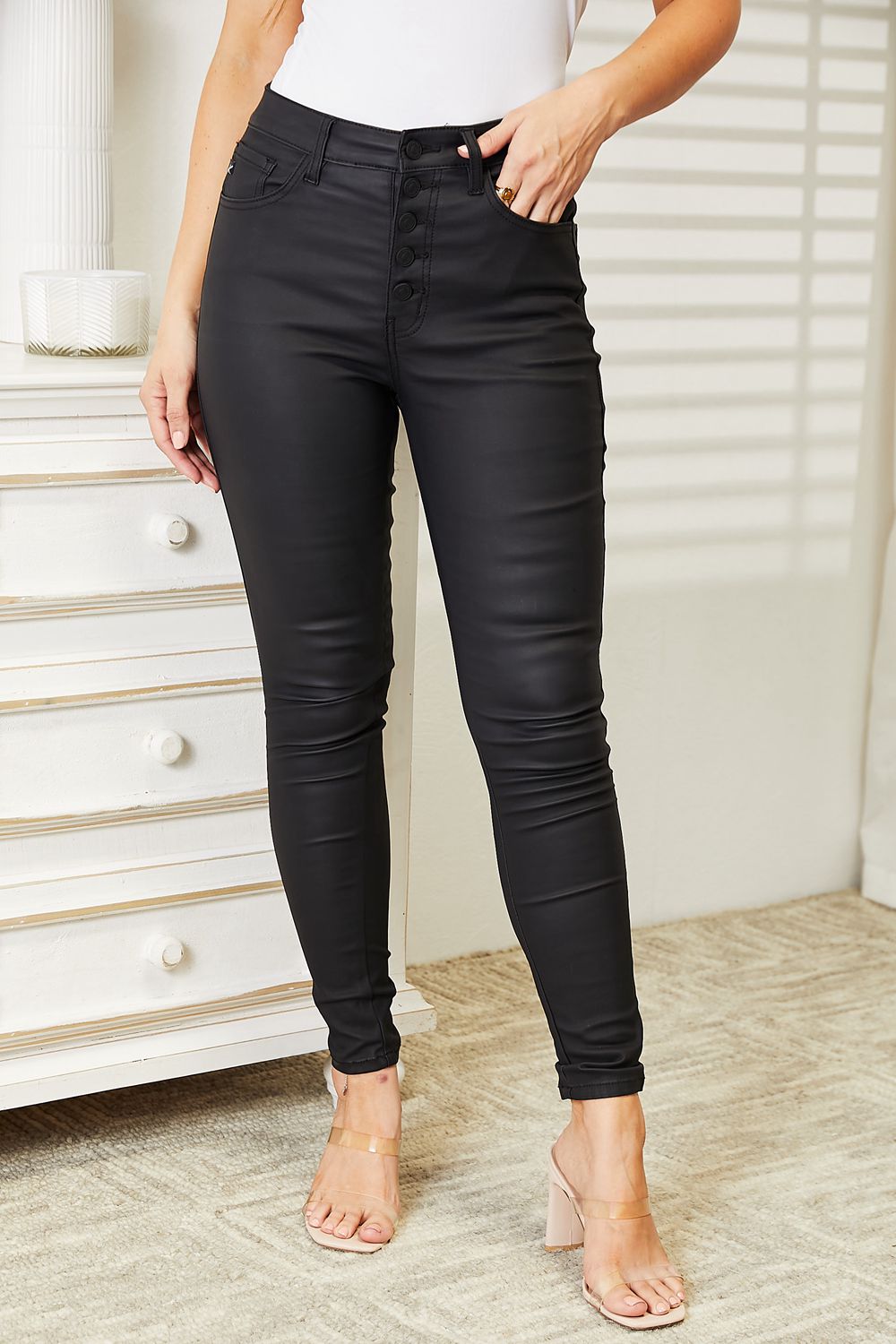 Hazel Blues® |  Kancan High Rise Black Coated Ankle Skinny Jeans