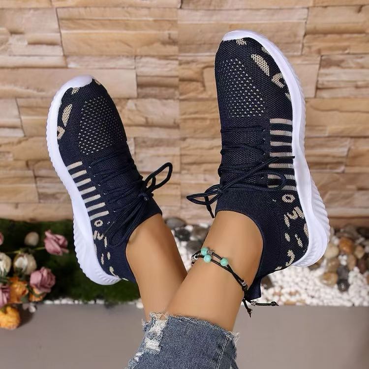 Hazel Blues® |  Breathable Leopard Mesh Lace Up Sneakers