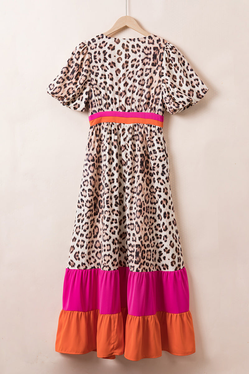 Hazel Blues® |  Leopard V-Neck Half Sleeve Maxi Dress