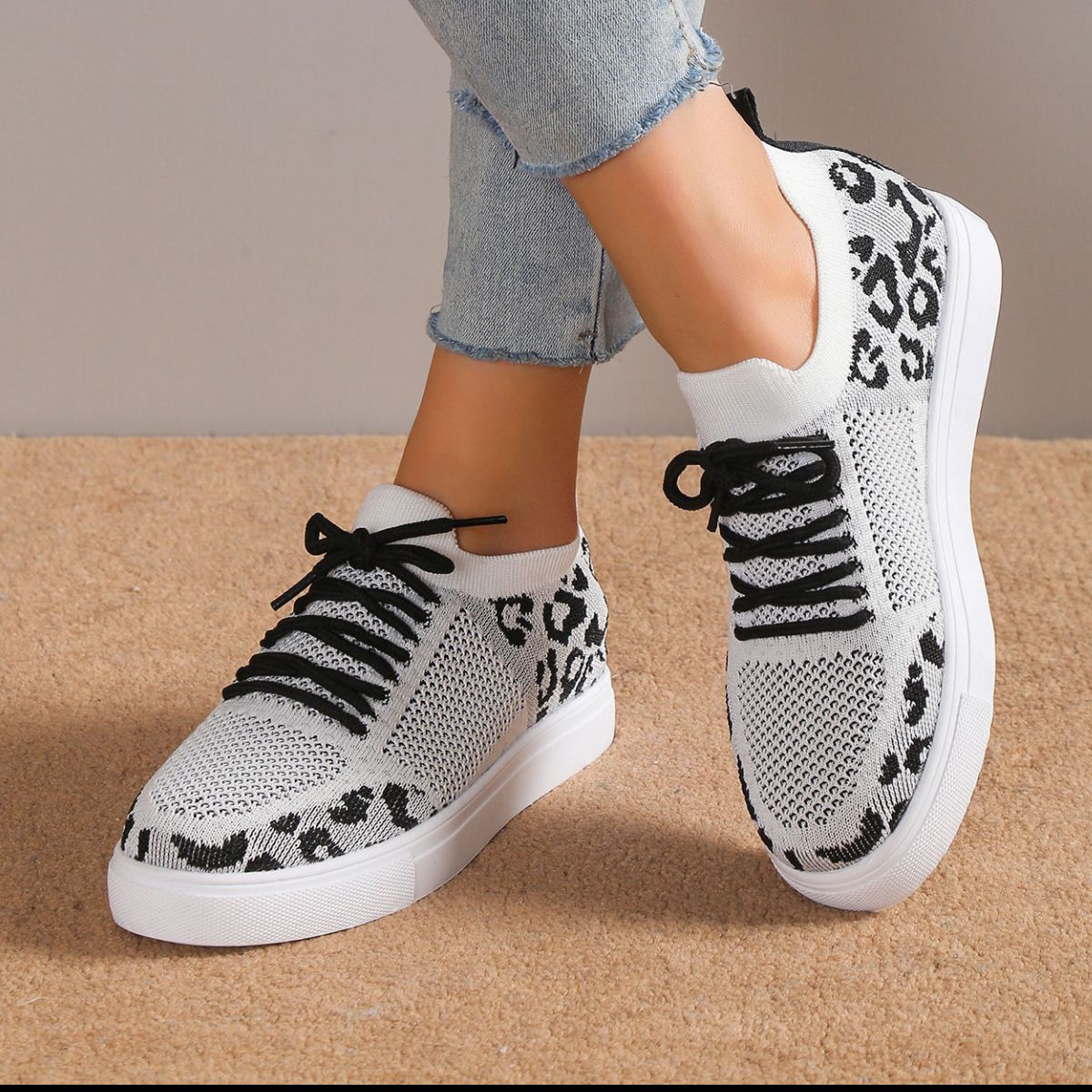 Hazel Blues® |  Lace-Up Leopard Flat Sneakers