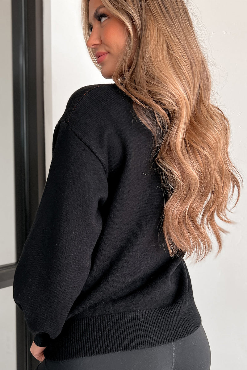 Hazel Blues® |  Black Halloween Pumpkin Face Pattern Drop Shoulder Sweater
