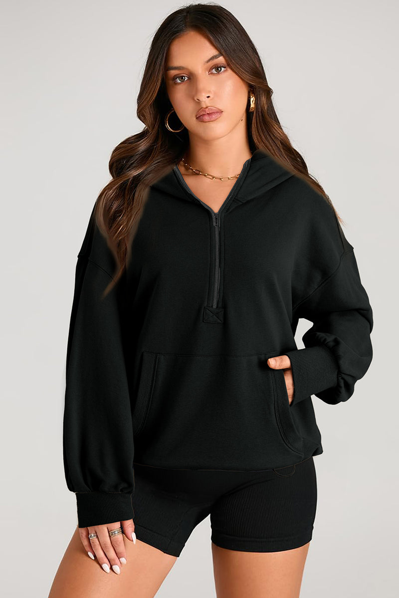 Hazel Blues® |  Pocketed Half Zip Long Sleeve Hoodie