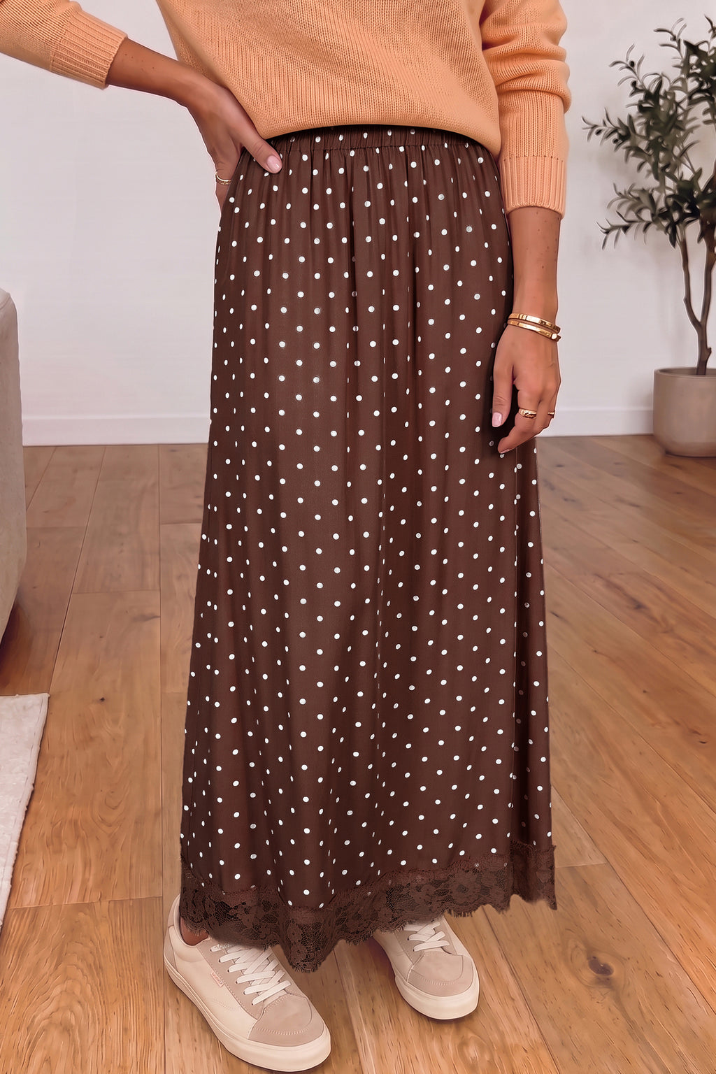 Autumn Pearl Polka-Dot Lace Skirt