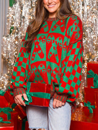 Hazel Blues® |  Candy Cane Contrast Round Neck Sweater