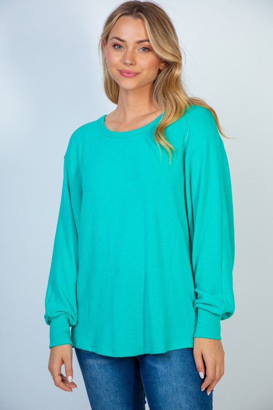 Hazel Blues® |  Gauze Knit Top with Cross Over Back in Seafoam