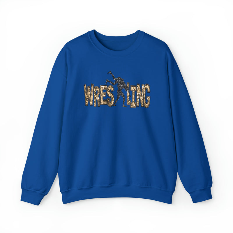 Hazel Blues® |  Wrestling Faux Chenille Sequin Patches Sweatshirt: Gold