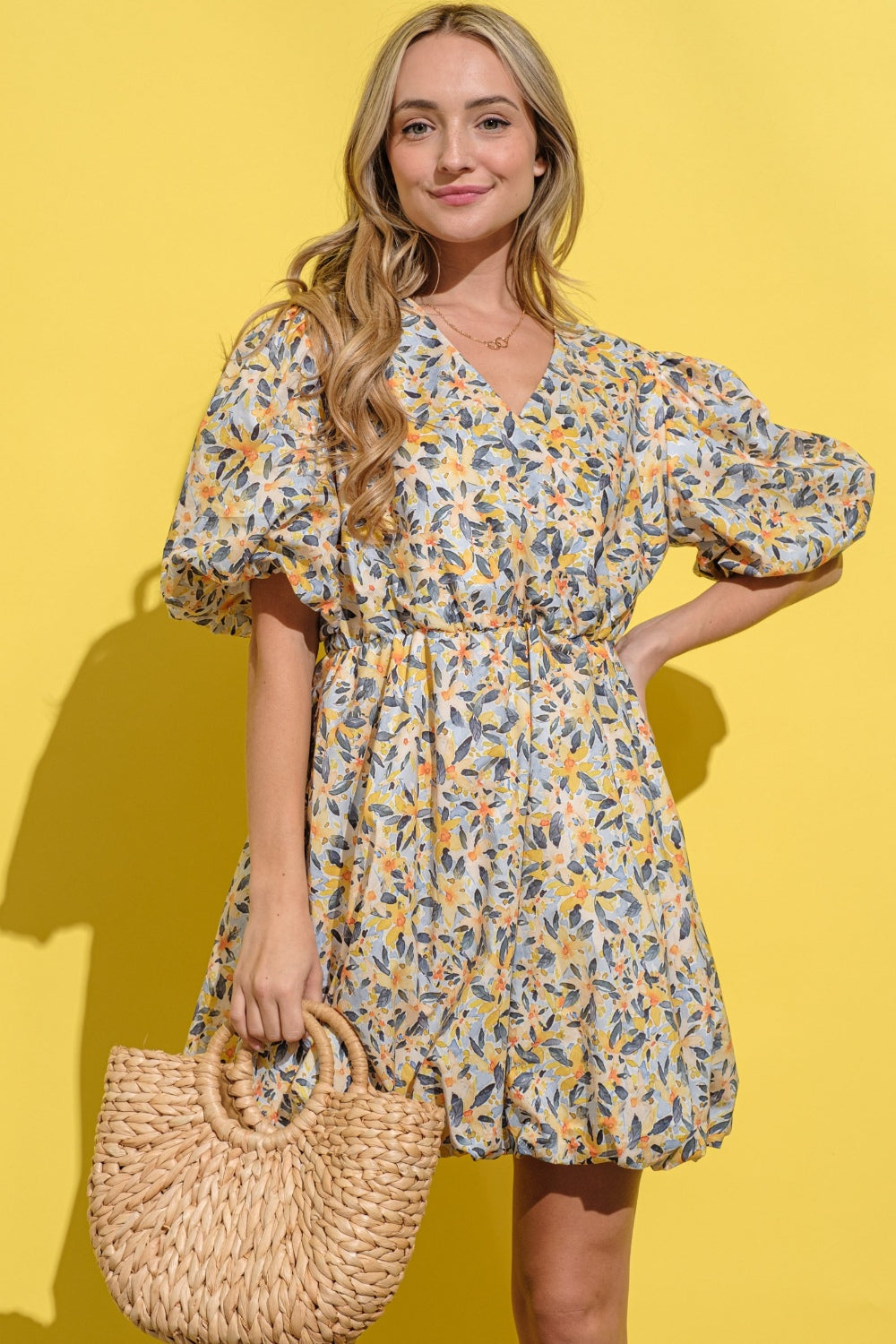 Hazel Blues® |  And The Why Floral Surplice Puff Sleeve Dress