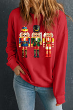 Hazel Blues® |  Red Christmas Metallic Nutcracker Graphic Crew Neck Sweatshirt