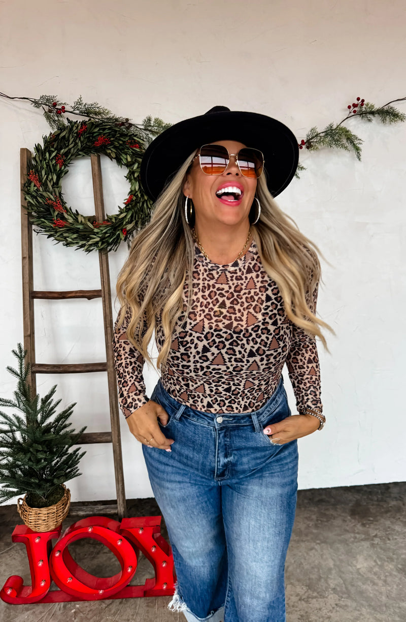 Hazel Blues® |  PREORDER: Christmas Printed Mesh Tops