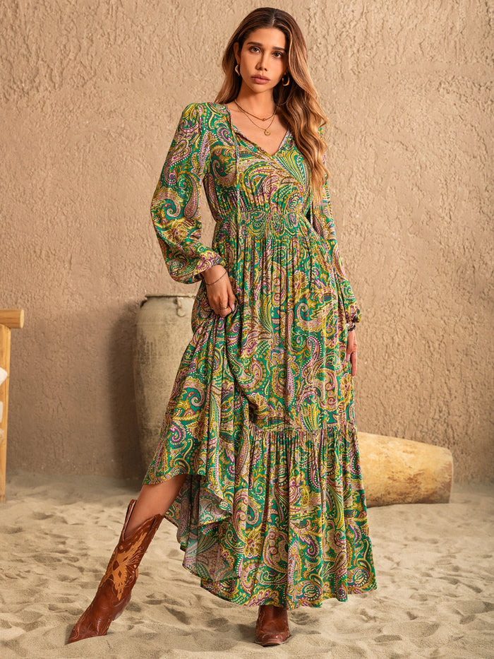 Hazel Blues® |  Printed Tie Neck Long Sleeve Dress