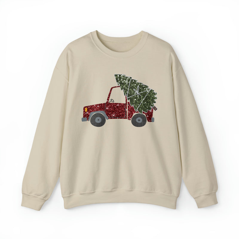 Hazel Blues® |  Christmas Tree Truck Faux Glitter Graphic Sweatshirt