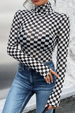 Hazel Blues® |  Checkered Turtleneck Long Sleeve Bodysuit