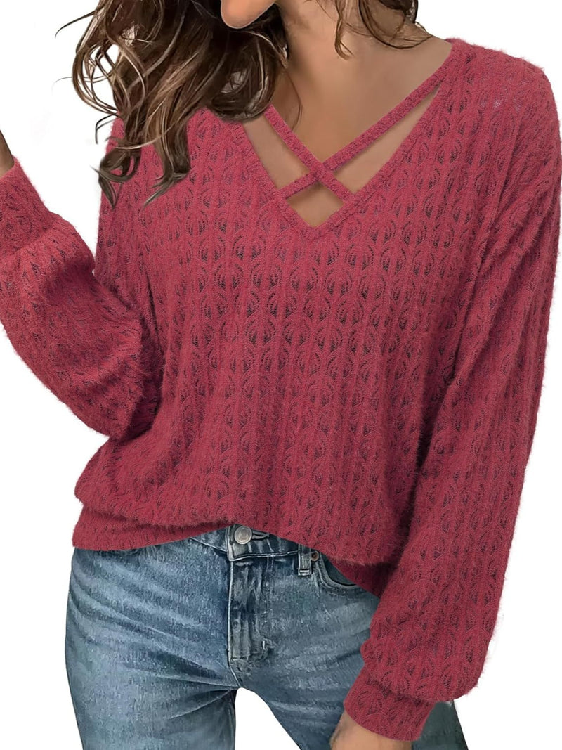 Hazel Blues® |  Crisscross Cutout Long Sleeve Top