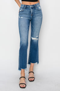 Hazel Blues® |  RISEN Frayed Step Hem Ankle Straight Jeans