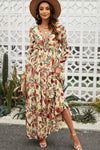 Hazel Blues® |  Floral Frill Trim Flounce Sleeve Plunge Maxi Dress