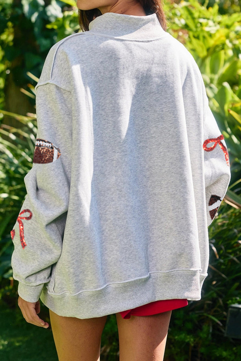 Violet Joy Gray Sequin Football Bow Sweatshirt