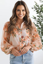 Hazel Blues® |  Orange Floral Puff Sleeve Lightweight Shirt