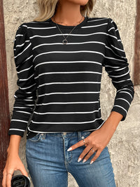 Hazel Blues® |  Striped Round Neck Puff Sleeve T-Shirt