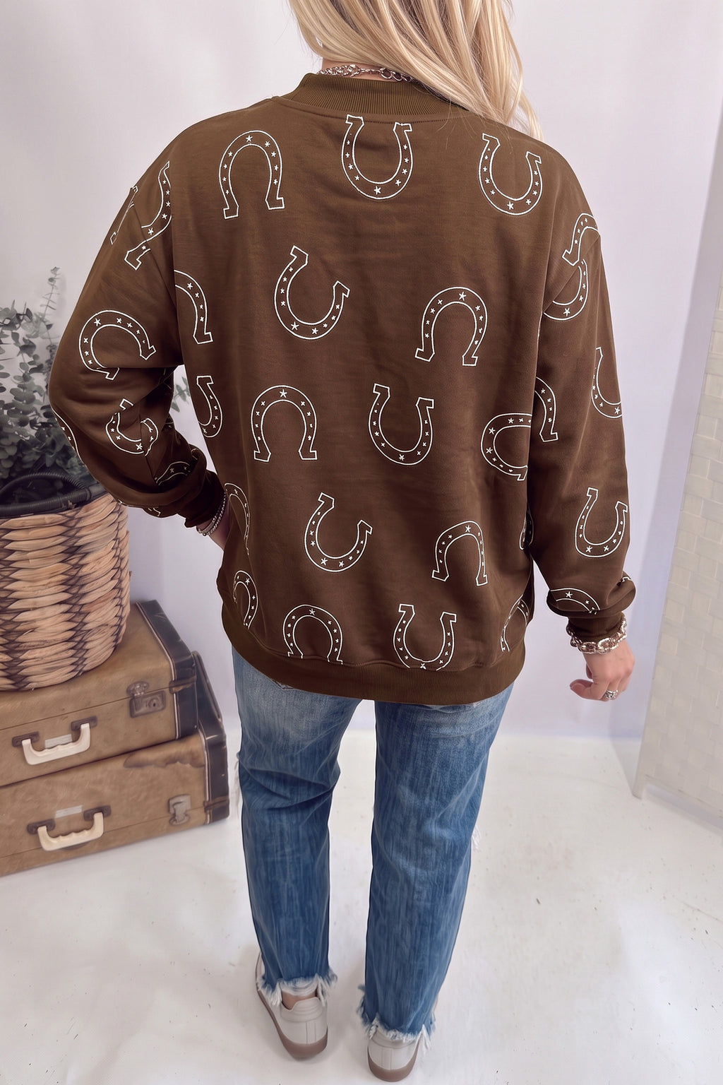 Lucky Horseshoe Brown Western Sweatshirt