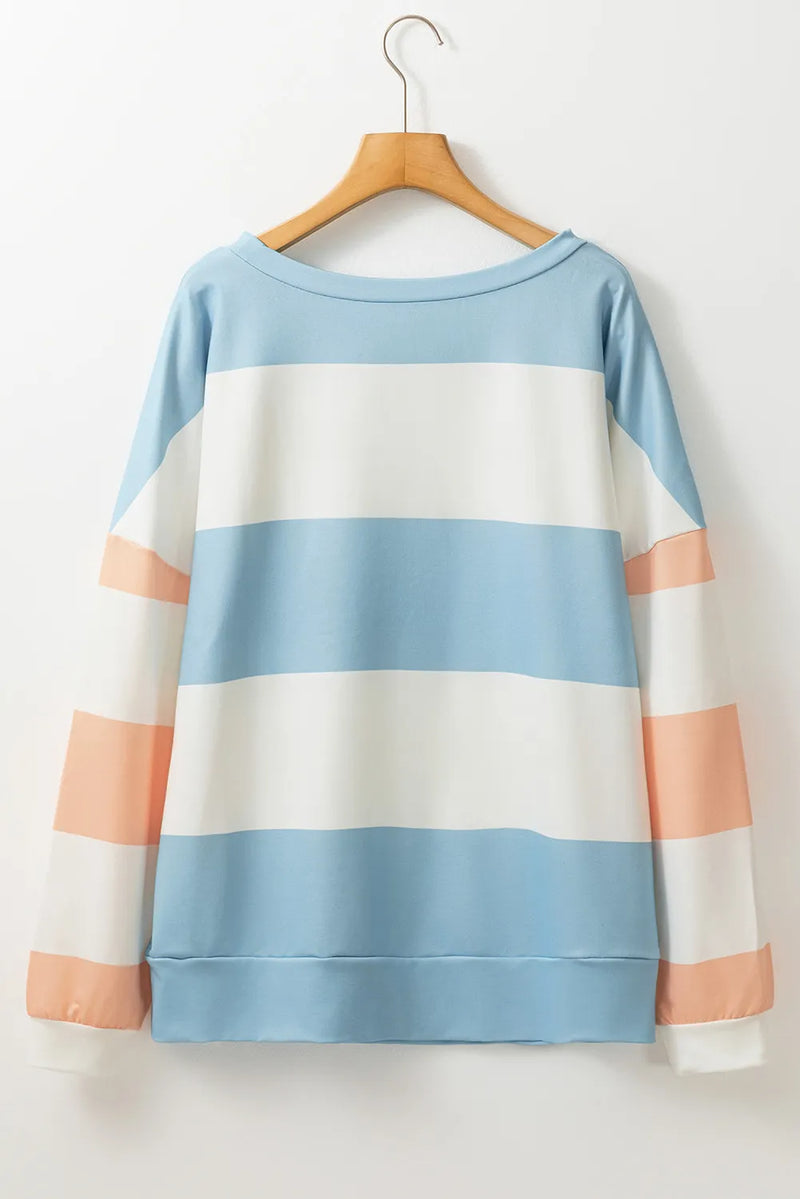 Hazel Blues® |  Contrast Color Block Round Neck Long Sleeve Top