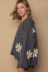 Hazel Blues® |  POL V-Neck Floral Pattern Chenille Sweater