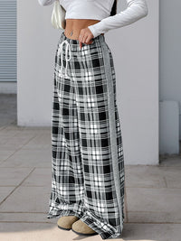 Hazel Blues® |  Perfee Drawstring Plaid Wide Leg Pants