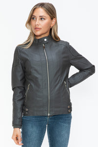 Hazel Blues® |  Snobbish Faux Leather Biker Jacket with Side Zip Pockets