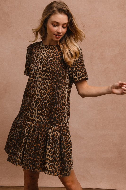 Hazel Blues® |  BiBi Tie Back Leopard Round Neck Short Sleeve Dress