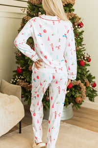 Hazel Blues® |  Christmas Printed Collared Neck Top and Pants Lounge Set