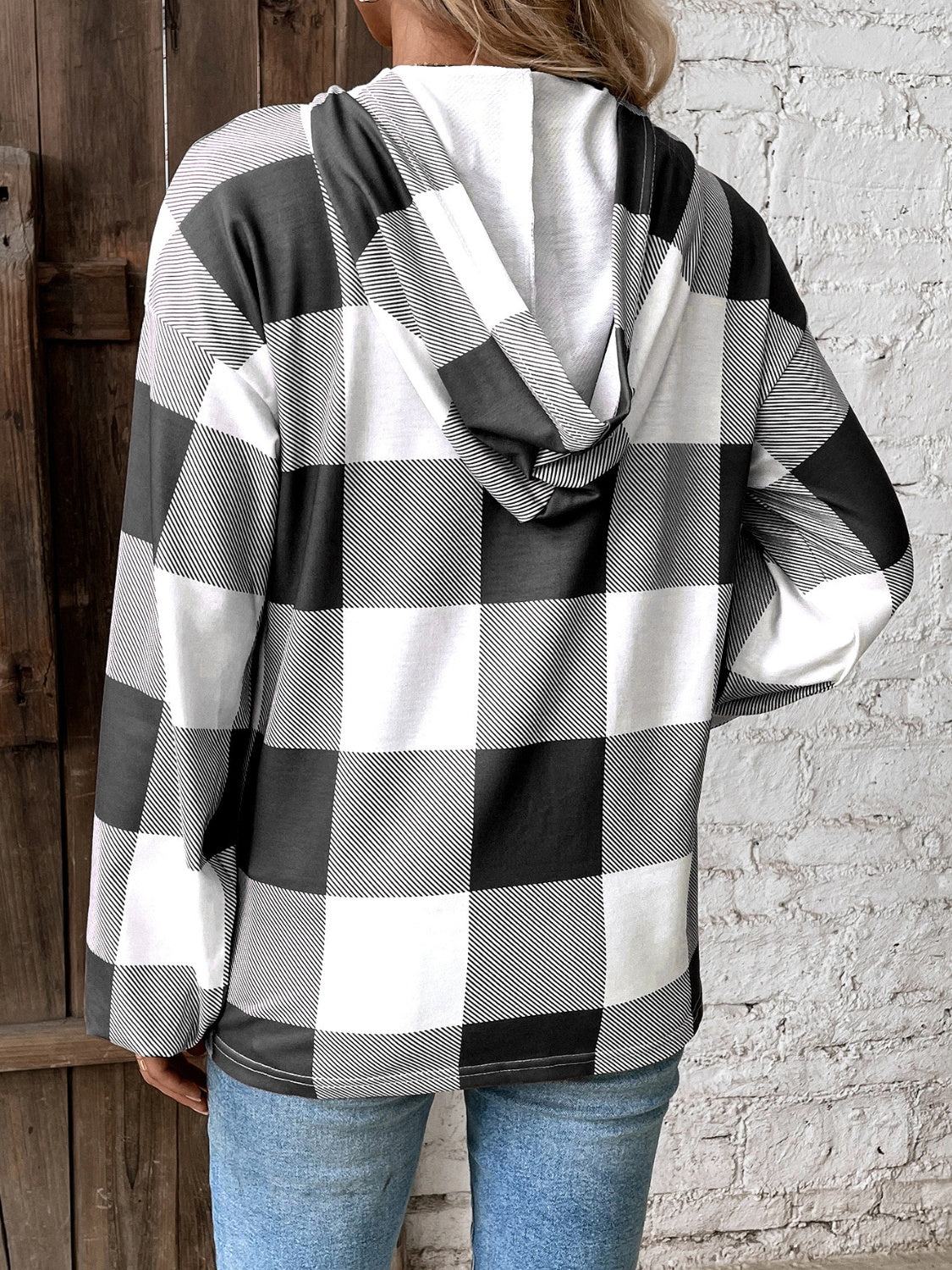 Hazel Blues® |  Plaid Dropped Shoulder Long Sleeve Hoodie