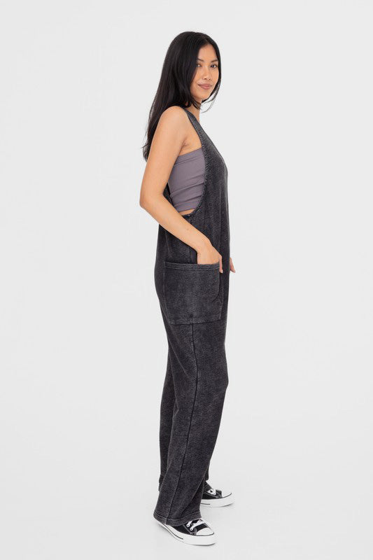 Hazel Blues® |  Mono B Mineral-Washed V Neck Overalls with Pockets