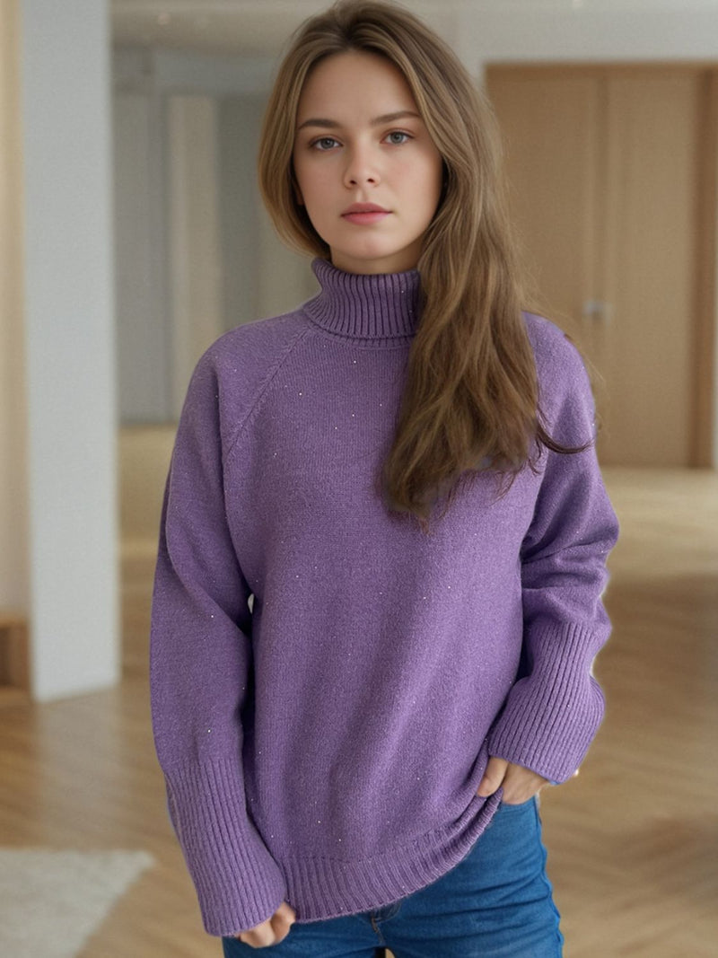 Hazel Blues® |  Turtleneck Raglan Sleeve Sweater