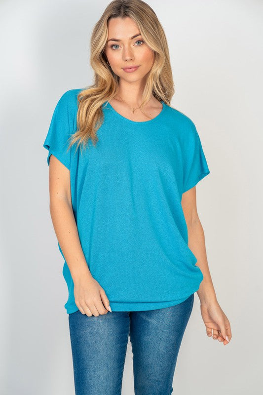 Hazel Blues® |  Short Sleeve Dolman Top in Turquoise