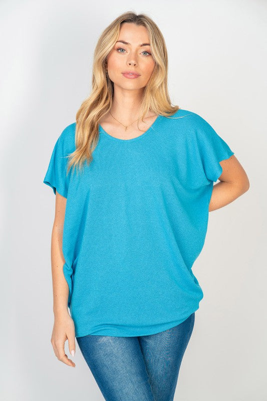 Hazel Blues® |  Short Sleeve Dolman Top in Turquoise