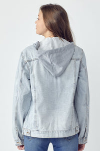 Hazel Blues® |  RISEN Distressed Drawstring Hooded Denim Jacket