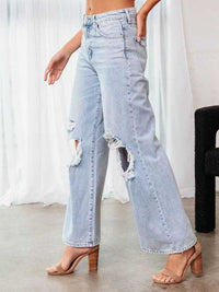 Hazel Blues® |  Distressed Wide Leg Jeans with Pockets