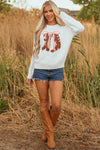 Hazel Blues® |  White Embroidered Bow Boots Graphic Drop Shoulder Sweater