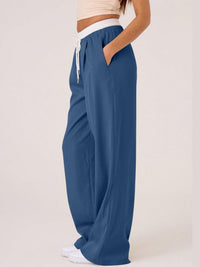 Hazel Blues® |  Contrast Waistband Drawstring Wide Leg Pants