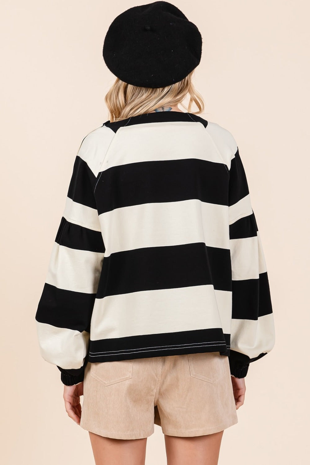 Hazel Blues® |  Mittoshop Striped Snap Shoulder Long Sleeve T-Shirt