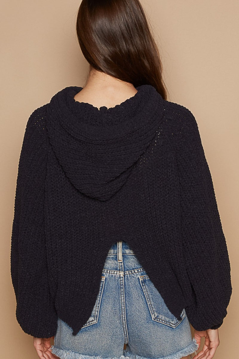 Hazel Blues® |  POL Back Open Slit Balloon Sleeve Crop Hooded Sweater