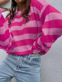 Hazel Blues® |  Honey Striped Round Neck Long Sleeve Sweater