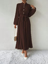 Hazel Blues® |  Half Button Tie Waist Long Sleeve Maxi Dress