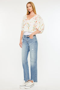 Hazel Blues® |  Kancan Mid Rise Frayed Hem Straight Jeans