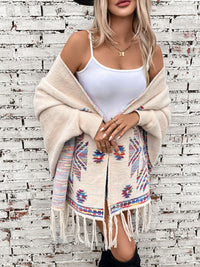 Hazel Blues® |  Fringe Geometric Open Front Long Sleeve Cape