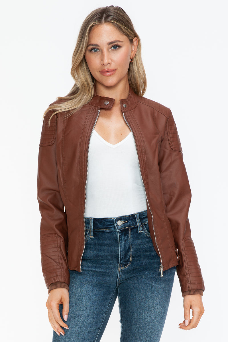 Hazel Blues® |  Snobbish Faux Leather Biker Jacket with Side Zip Pockets