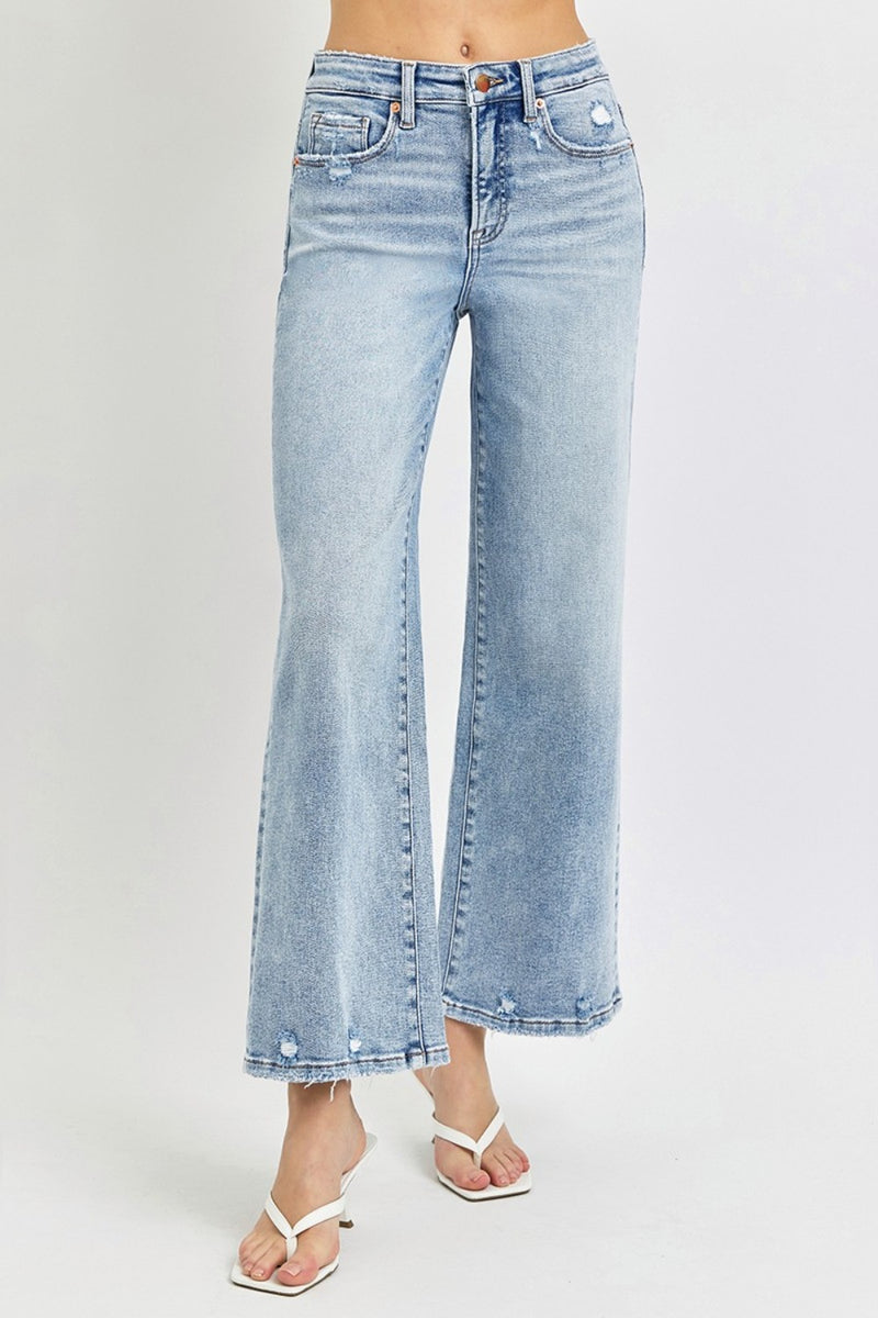 Hazel Blues® |  RISEN Tummy Control High Rise Crop Wide Leg Jeans