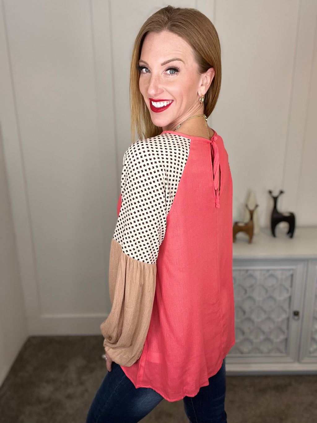 Hazel Blues® |  Solid and Print Mixed Sleeve Top